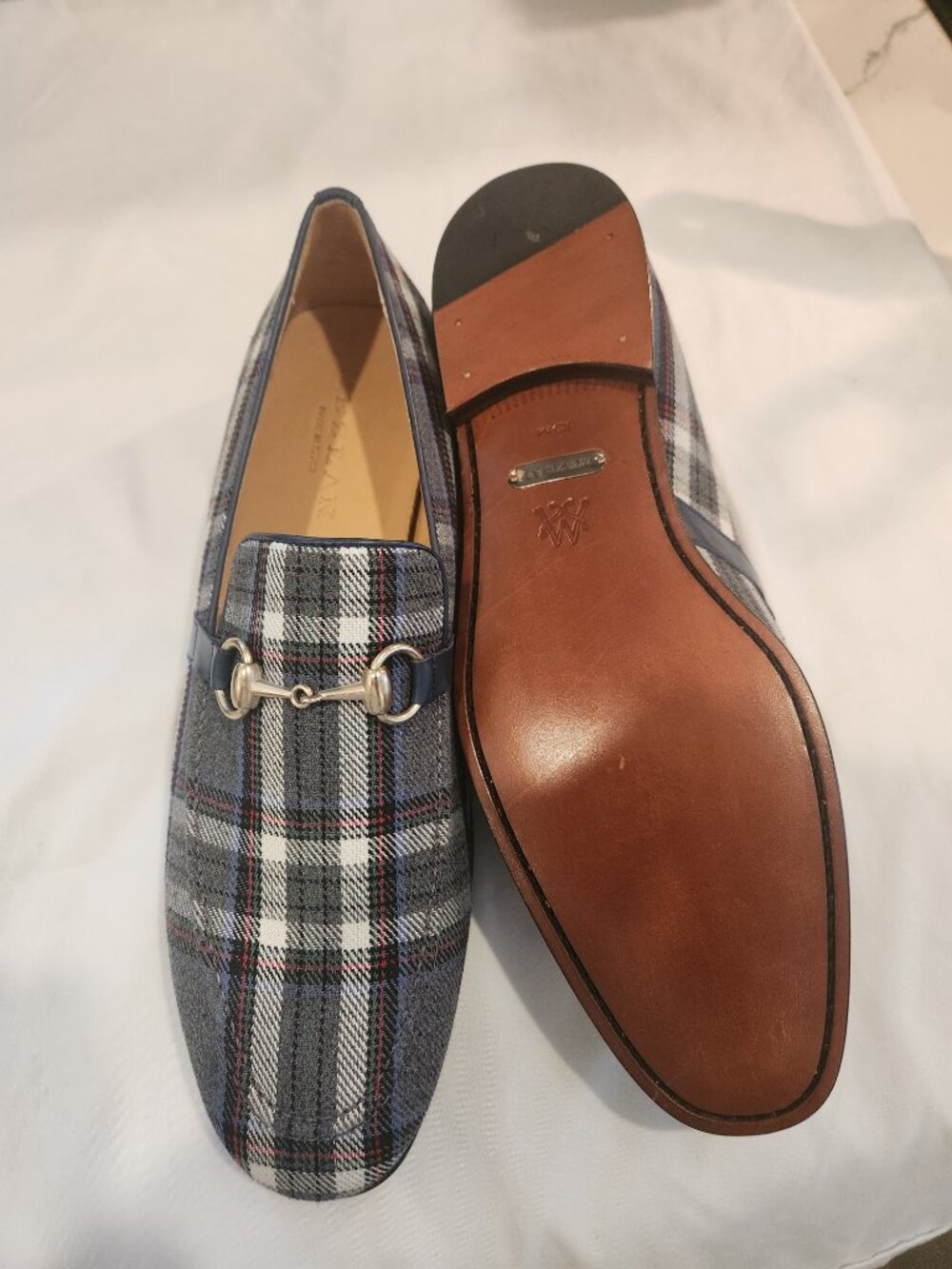 NEW Mezlan Men’s Plaid Horsebit Loafers Grey White Luxury Loafers US10 - Picture 3 of 3